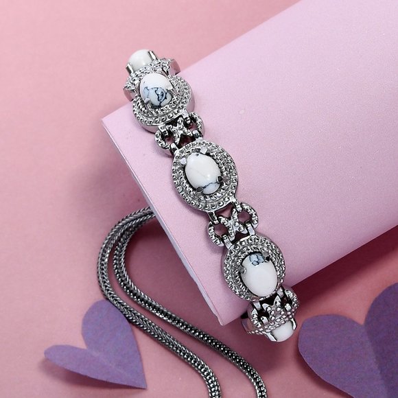 White Howlite Bolo Bracelet in Platinum Over Copper & Stainless Steel #3847766 - Picture 2 of 5